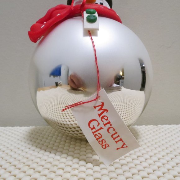 Snowman Christmas Tree Ornament 4.5" Globe Vintage Mercury Glass Department 56 - Picture 2 of 9
